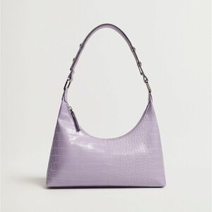 Mango Lilac Croc-Embossed Shoulder Bag